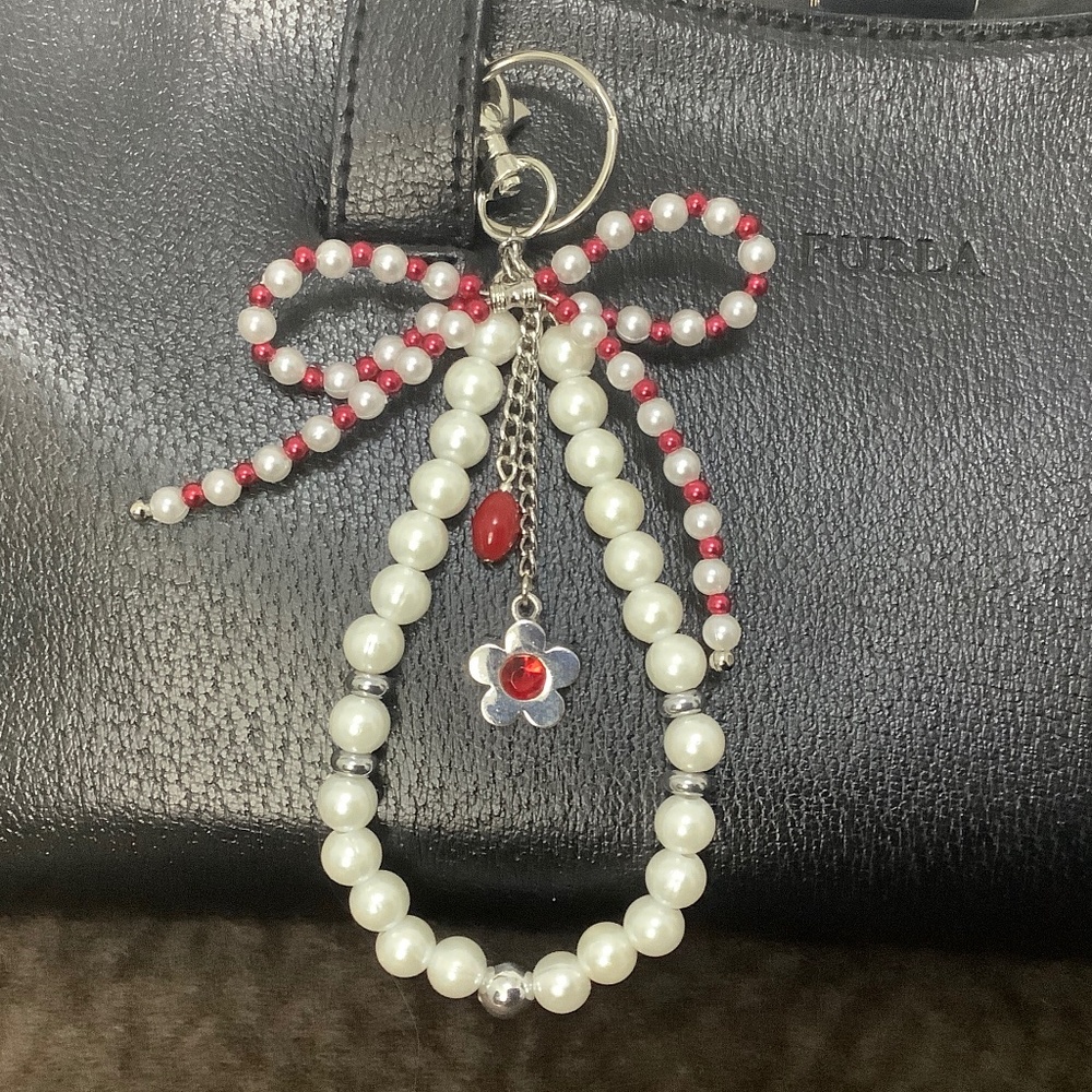 “JANUARY BIRTHDAY” Bag Charm or Keychain with Pearls and JANUARY birthday color